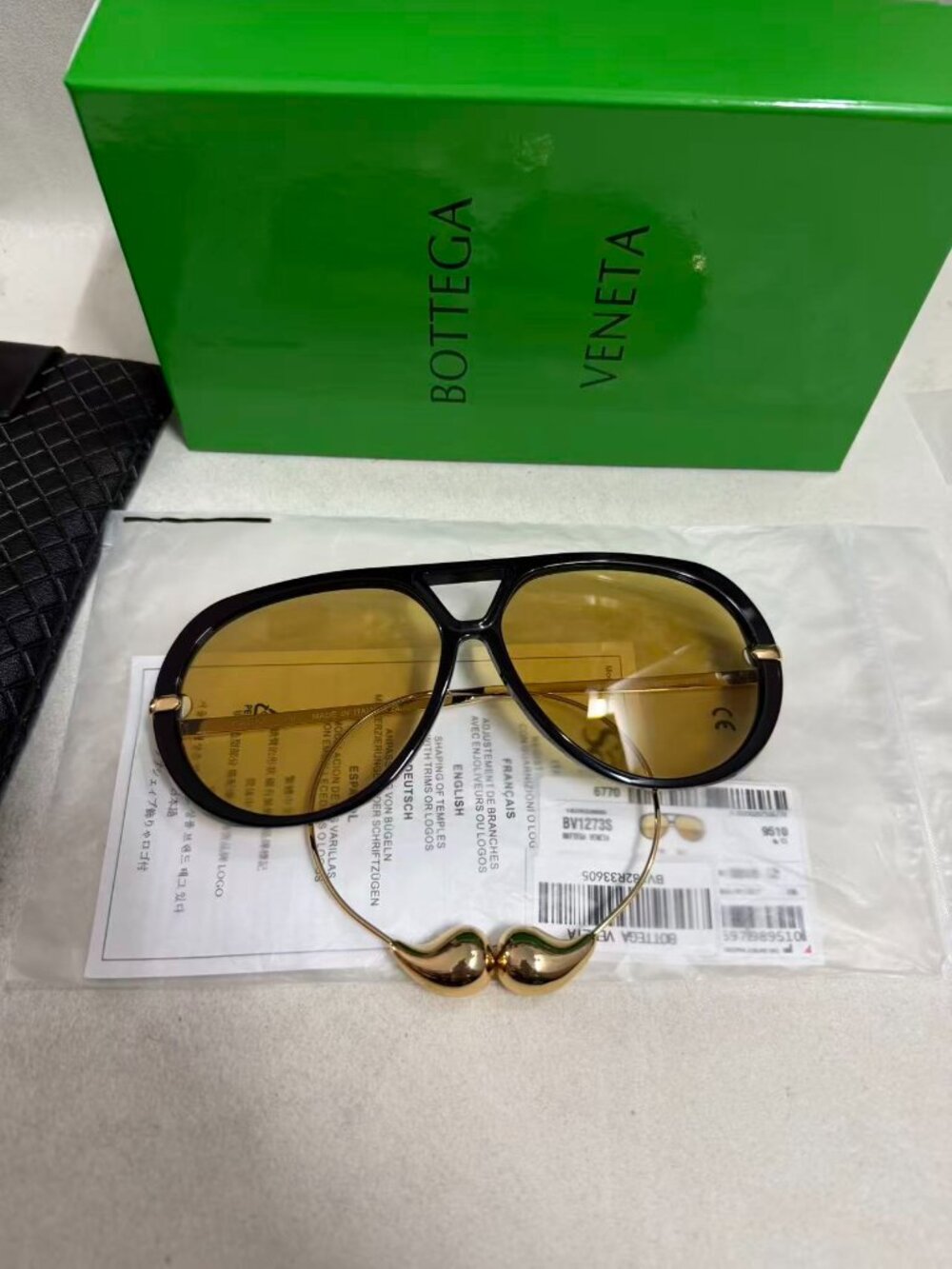 BOTTEGA VENETA Sunglasses BV1273 Black Gold Frame Yellow Lensd - Picture 2 of 9
